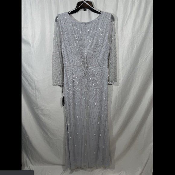 NWT $329 Adrianna Papell Sequin Beaded‎ 3/4 Sleeve Gown in Cloud [SZ 12 ] - Picture 12 of 15